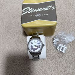 Fossil Silver and Purple Butterfly Watch