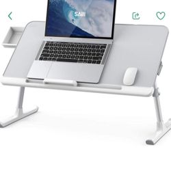 Laptop Bed Tray Desk, Adjustable PVC Leather Desktop Lap Desk, Portable Laptop Table Stand with Storage Drawer, Foldable Laptop Tray for Sofa Couch Fl