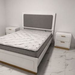 White LED Bed w/ Mattress + Nightstands 🔥 Brand New 🆕 