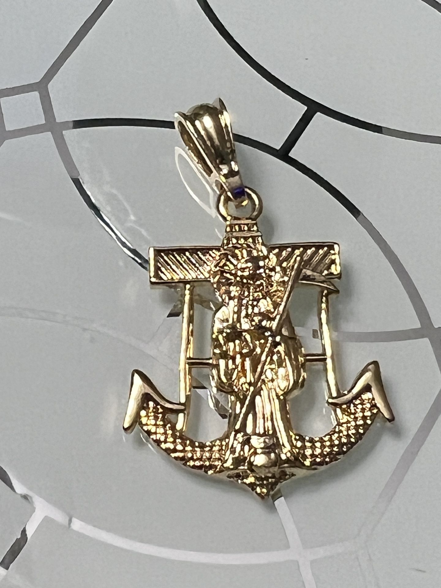 Santa Muerte Gold Plated Anchor Pendant 