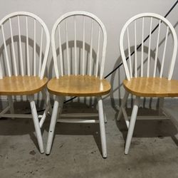 Set of 3 Wooden Dining Chairs – White & Natural Wood 