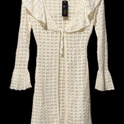 Dolls Kill Delia’s(H) Srsly Over It Crochet Cardigan Sz S White Bell Sleeves NWT