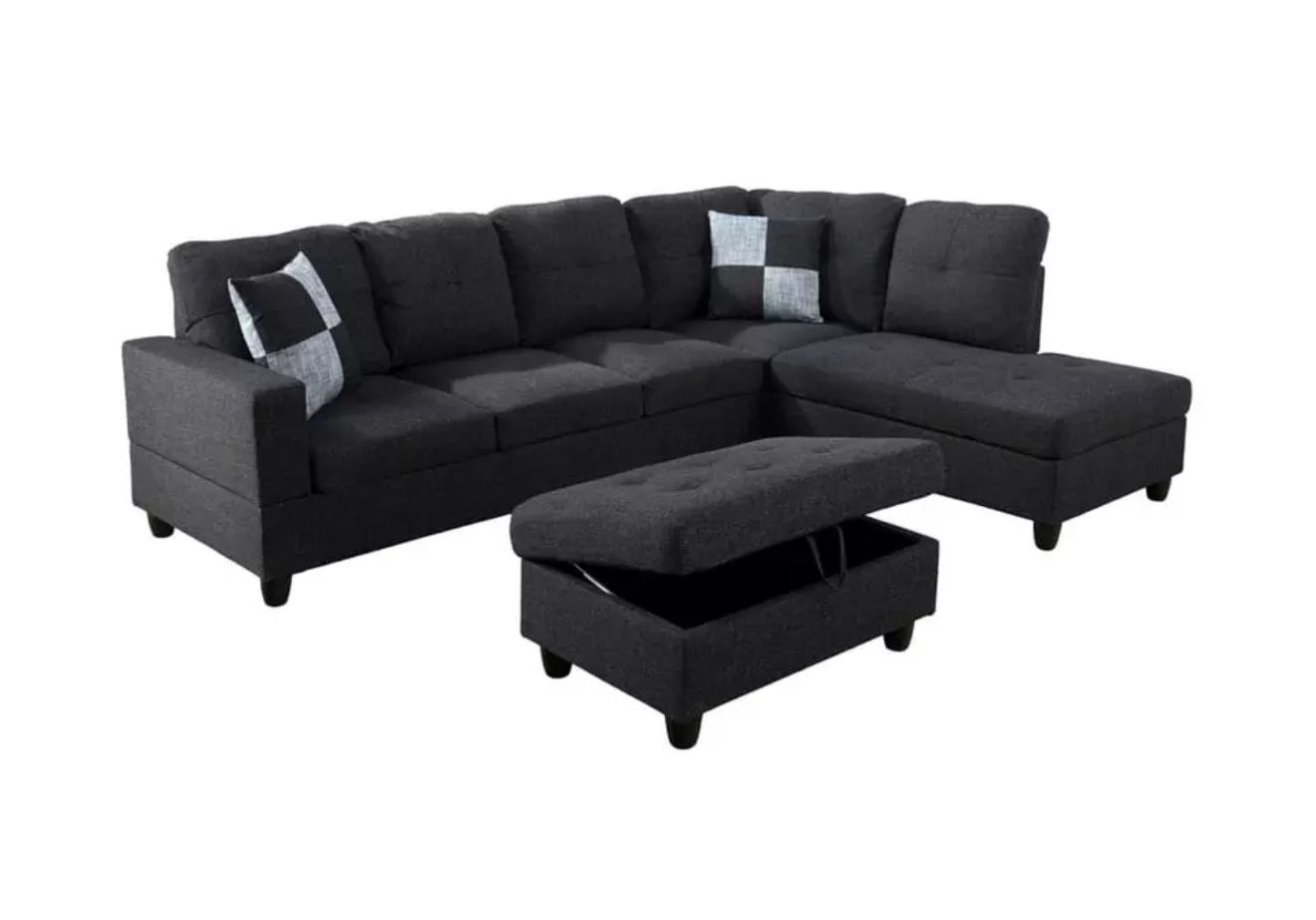 Black Sectional Couch with ottoman