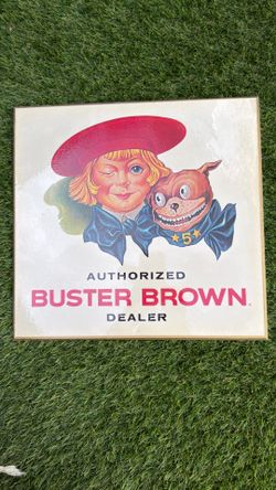 Vintage 1950s Buster Brown Shoes Authorized Dealer Sign Tige 15” Store Display