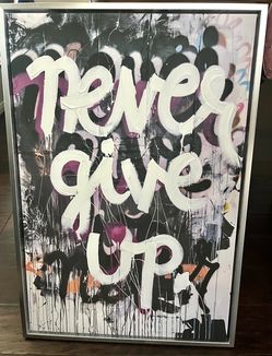 Large "Never Give Up" Framed Canvas Wall Art (20" x 30")