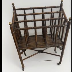 1950's Vintage Turned Oak Faux Bamboo Canterbury Reviewer Magazine Rack