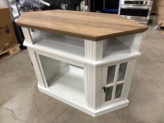 White Farmhouse Style Corner Media Stand with Rustic top