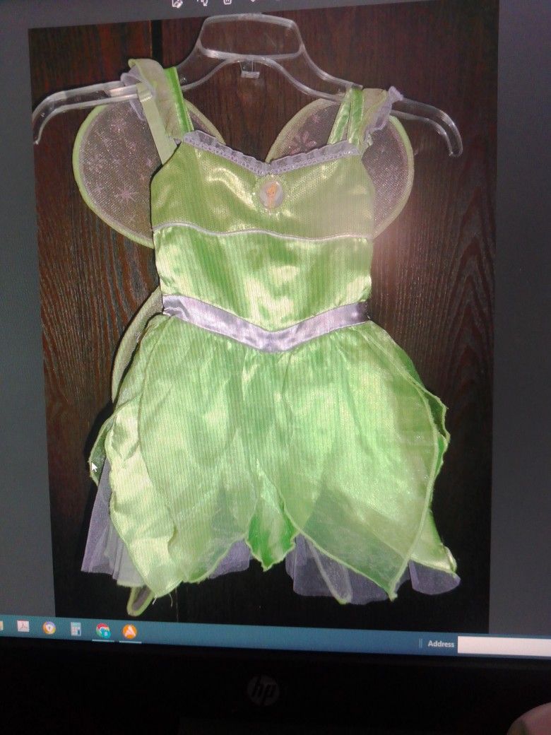 Disney Tinkerbell Costume Toddler Dress And Wings With Adjustable Straps Size 2T