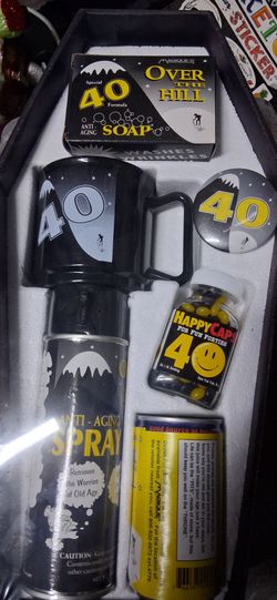 Vintage 1990s "Over The Hill" 40th Birthday Coffin Gag Gift Set