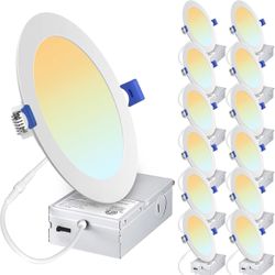 Recessed Lighting 6 inch 12 Pack 5CCT LED Recessed Ceiling Light with Junction Box 2700K-5000K Selectable 12W 110W Eqv - Ultra-Thin Dimmable Canless D