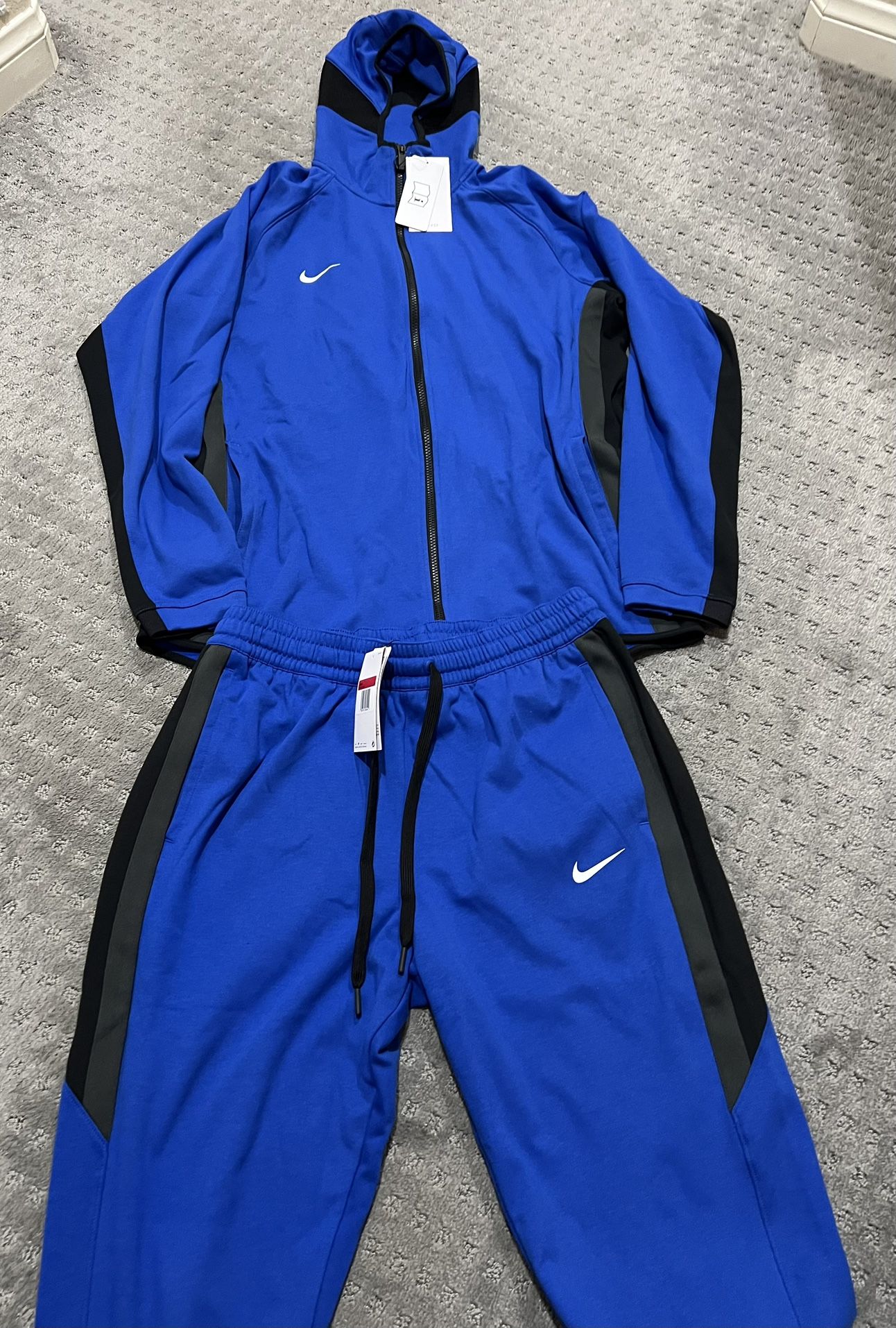 NEW Nike Dri-Fit Full Zip Hooded Jacket Jogger Pants Set Blue Men’s Size Large