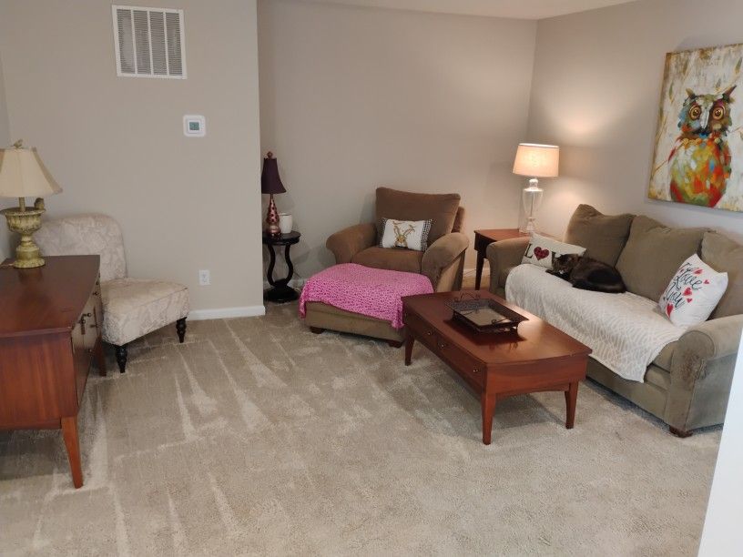 1 Couch, 1 Live Seat with Ottoman, 1 Area Chair, 3 Tables