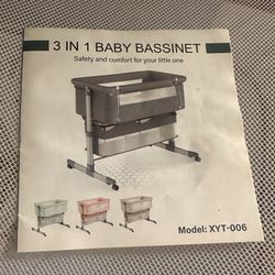 Newlake 3-in-1 Height Adjustable Baby Bassinet & Bedside S