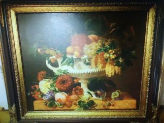 Large Print Transfer on canvas with beautiful wooden frame singed: L. Lenka 1898
