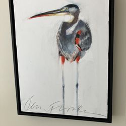 Original Heron Drawing On canvas Framed