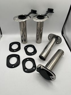 90° Gasket Flush Mount Fishing Rod Holders with Rubber Cap, Stainless Steel