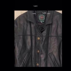 Ladies button up crop leather coat