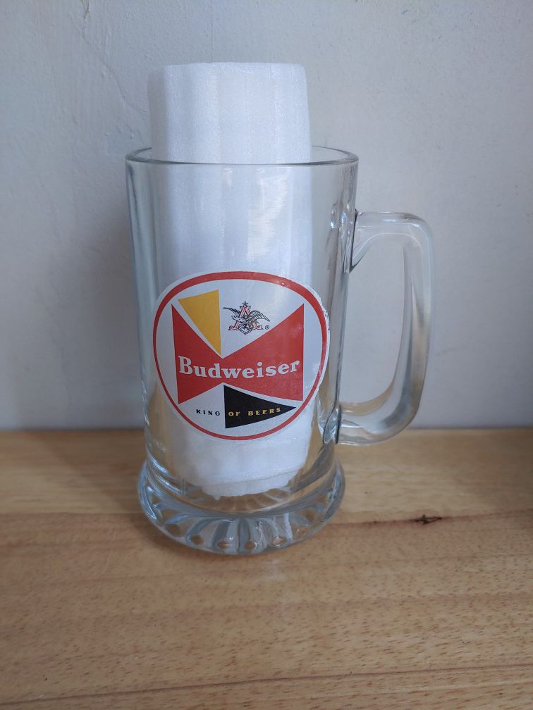 Barware Glass Bud Vintage Pilsner Mug Budweiser King of Beers Barware Anheiser Advertise Tiki Collectable