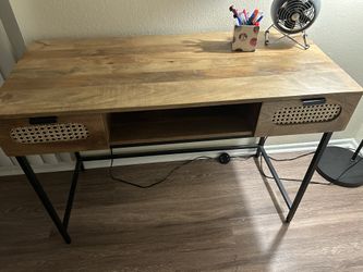 Wood Cane Drawer Desk/Console Table