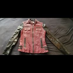 Michael Kors Burgundy and Black Leather Jacket