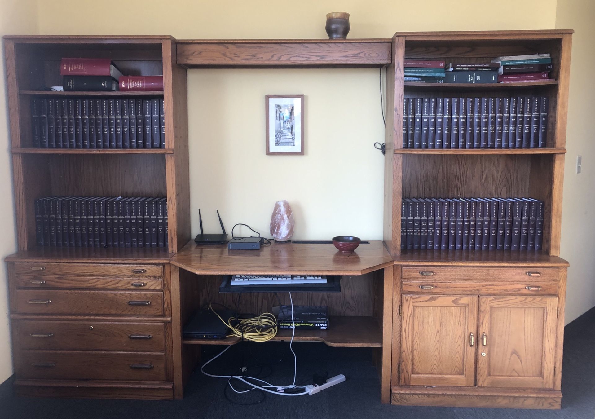 Office desk and bookshelves