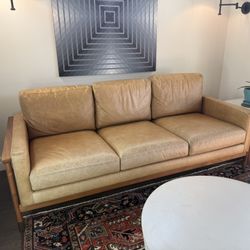 Interior Define Jason Wu Leather Sofa - 85" Palomino/Walnut