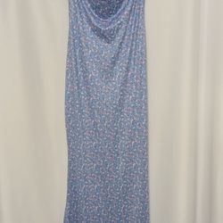 Blue Floral Cowl Neck Open Back Maxi Dress - Size Large - Item #: DRS-036