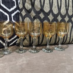 Vintage   Set Of 6 Amber Wine Glasses 