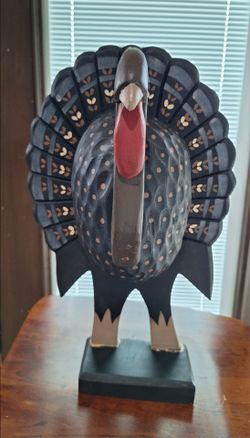 Vintage Hand Carved Painted Wood Turkey