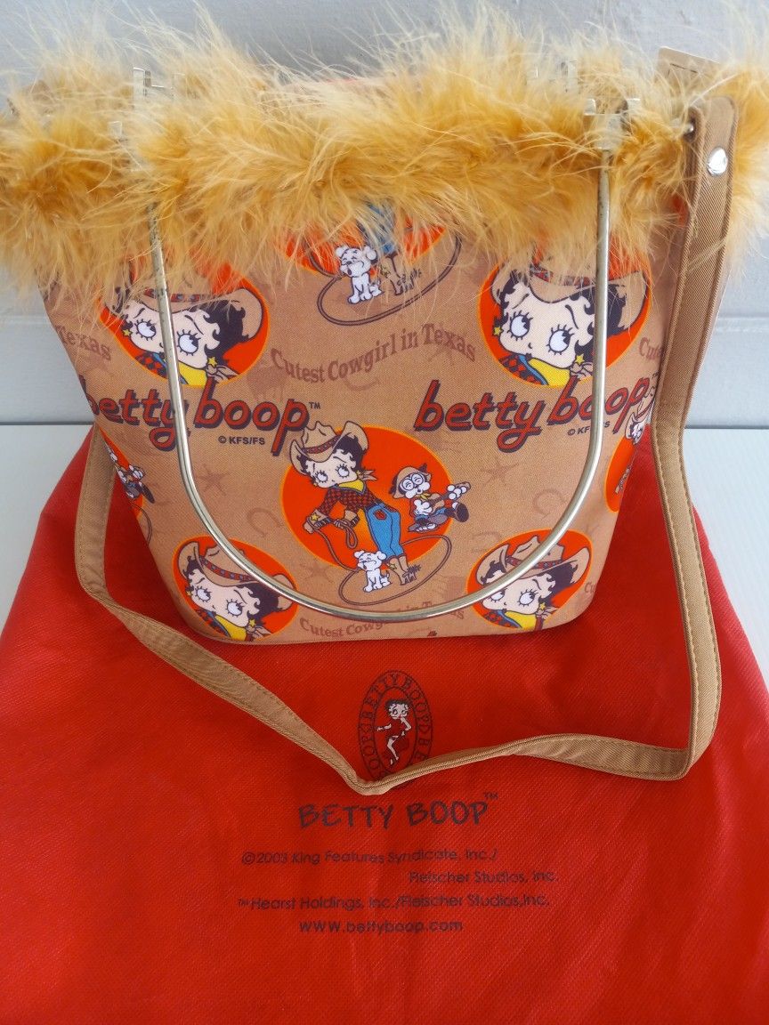 Betty Boop Cowgirl Bag Faux Fur Trim Collector 2003 Shoulder Strap Purse WITH ORIG BAG