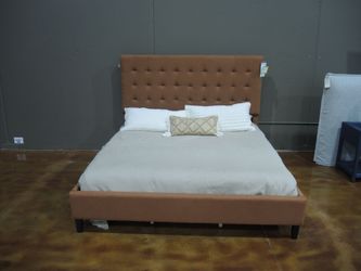 JGW Spencer King Tufted Upholstered Bed - Rust | Headboard