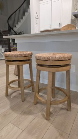 Set of 2 Wayfair Granville Swivel Counter Stools (Seagrass / Wood)