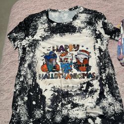 New Womens Medium Happy  Hallothanksmas Shirt 