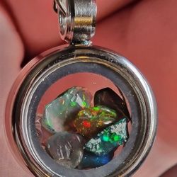 Black Opal Pendant / Stainless Steel Pendant 