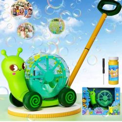 Brandnew Snail Bubble Mower Toy for Kids（Age 3 up） – Includes 4oz Bubble Solution, Outdoor Bubble Machine for Kids, Light-Up 3D Push Bubble Machine, G