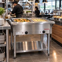 Flamaster FLM-ST2-SS – 2-Pan Commercial Electric Steam Table | 120V, 1000W