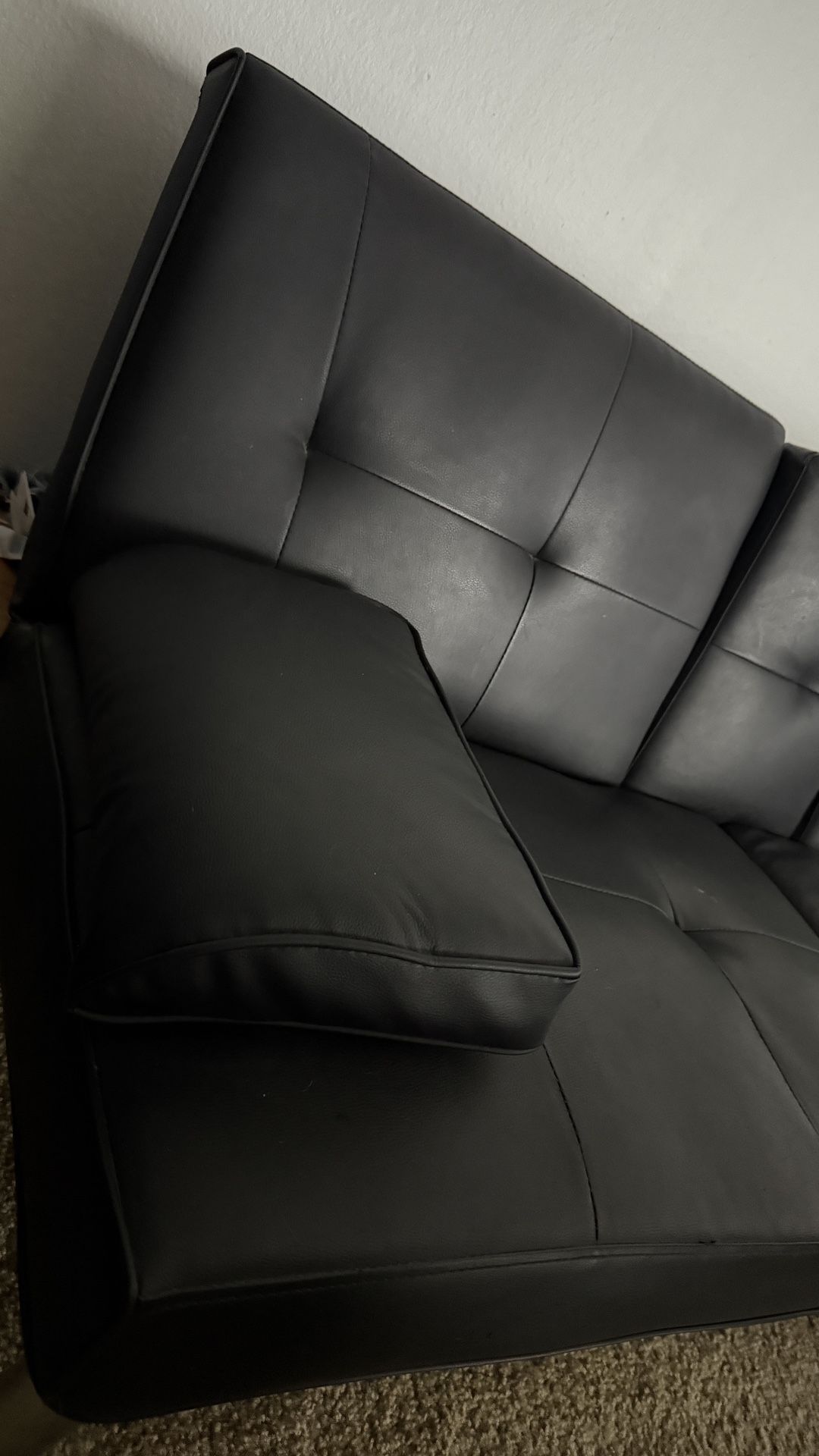 Leather Upholstered Modern Convertible Futon, Adjustable Folding Sofa Bed, Guest Bed w/Removable Armrests - Black