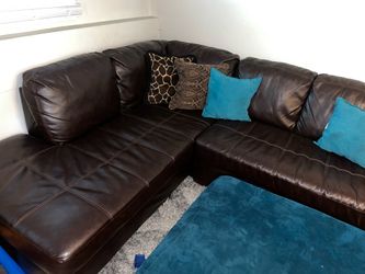 Brown leather sectional