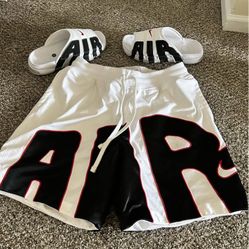 NIKE AIR UPTEMPO SHORTS AND SLIDES $125