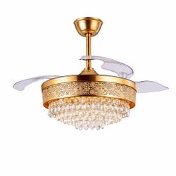42" Modern Crystal Chandelier Ceiling Fan with Lights 