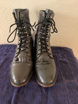WESTERN BOOTS BLACK LEATHER LACE UP WOMEN'S SIZE 9D