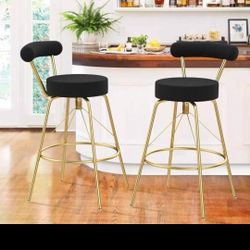 new Aklaus 26" Bar Stools Set of 2 Counter Height Bar Stools with Round Larger Seat,Gold Bar Stools