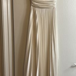 Speechless Strapless Long Ivory Pleated Dress 