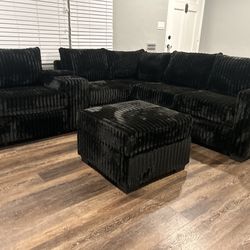 Brand new comfy corduroy sectional w/ USB CHARGING & Cupholders