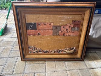 Framed Southwestern Pueblo Mixed Media Artwork