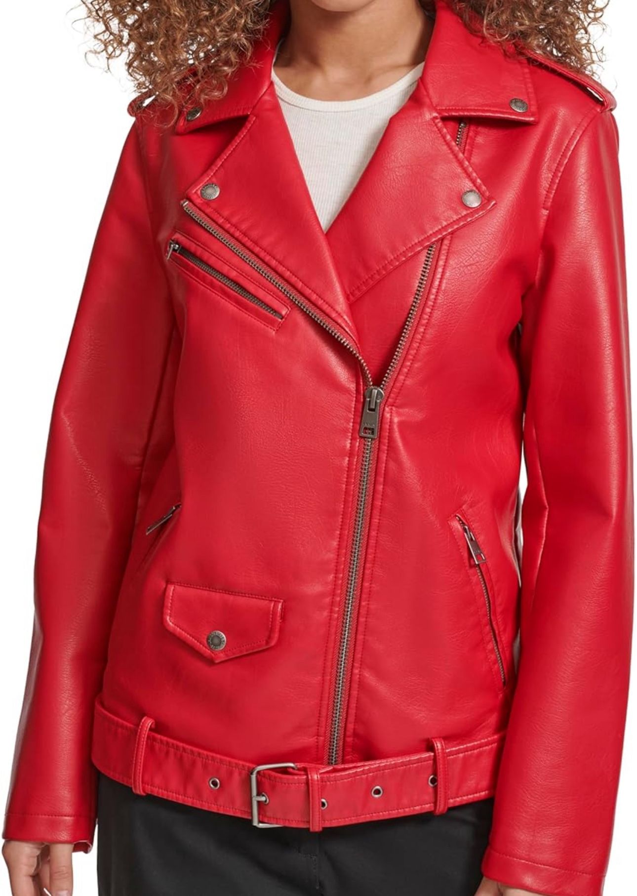 Levi's womens Oversized Faux Leather Belted Motorcycle Jacket Size xl Brand new with tags yours for $60.00
