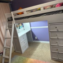 Twin 8 Drawer Solid Wood Loft Bed w/ Bookcase & Desk