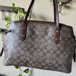 Coach Signature Drawstring Carryall Tote/Shoulder Bag Brown 