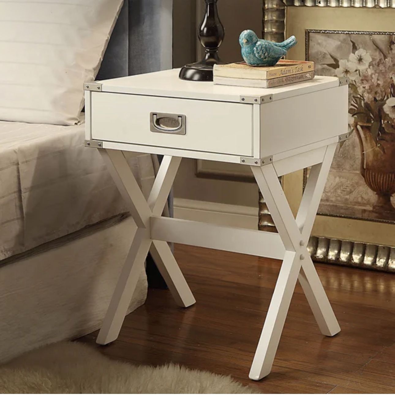 2 White Nightstand/End Table with Storage