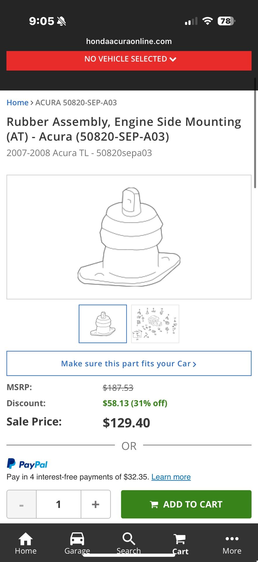 Genuine Honda Side Engine Mount 07-08 ACURA TL